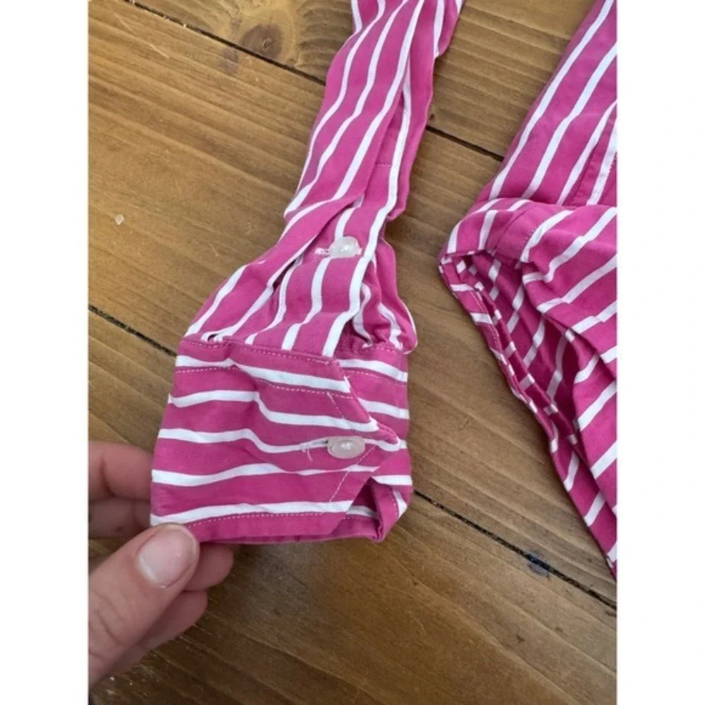 Ralph Lauren Kids Pink White Stripe‎ Slim Fit Button Down Shirt Size 4